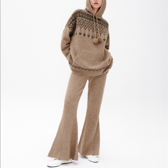 Zara Pants - NWT RARE ZARA FLARED KNIT WOOL BLEND PANTS STRETCH